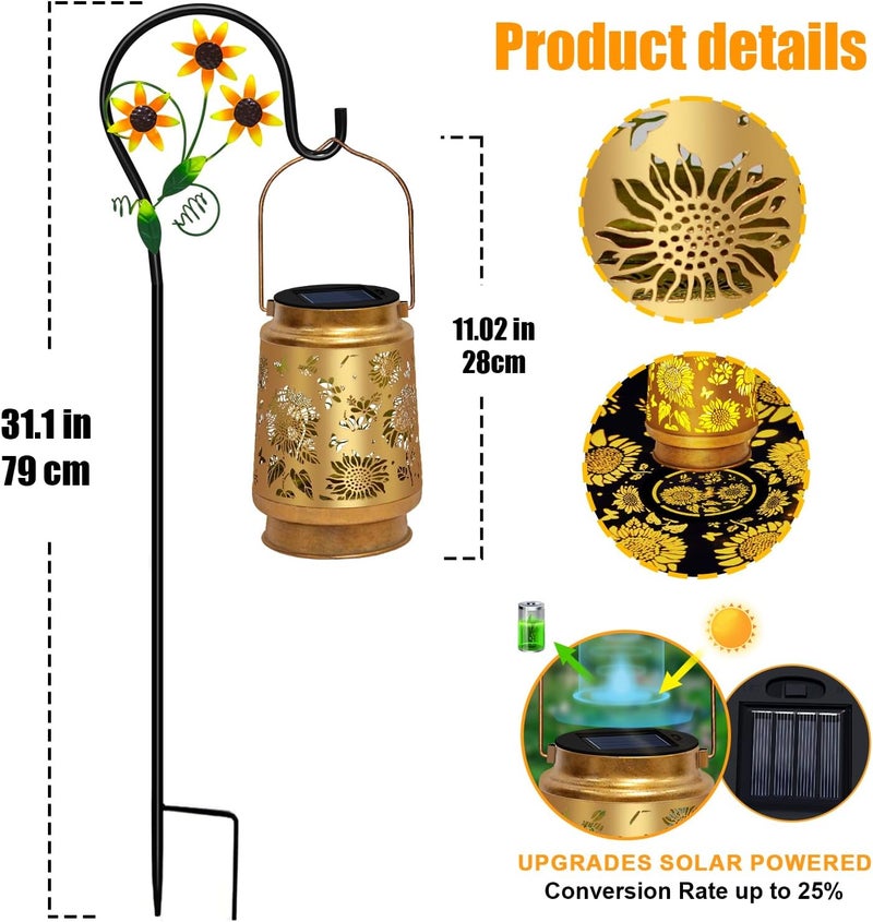 EDOF Christmas Gifts for Women,Sunflower Hanging Solar Lanterns Outdoor Waterproof with Shepherd Hook, Birthday Gifts for Women Mom Grandma,Garden Decor Outside for Yard Patio Backyard Porch - Image 4